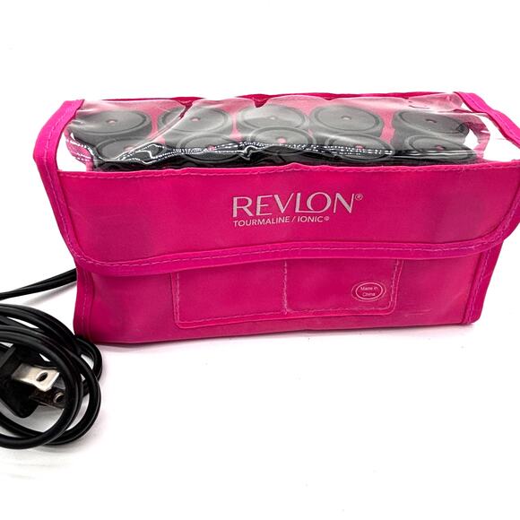 Revlon Tormaline/Ionic Hot Rollers 12 Curlers Pink Storage Pouch Travel No Clips - Picture 2 of 8